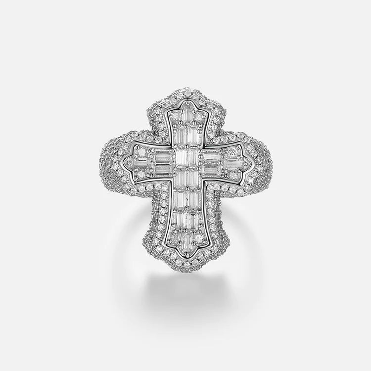 Iced Baguette Cross Ring - Palm Jewellers