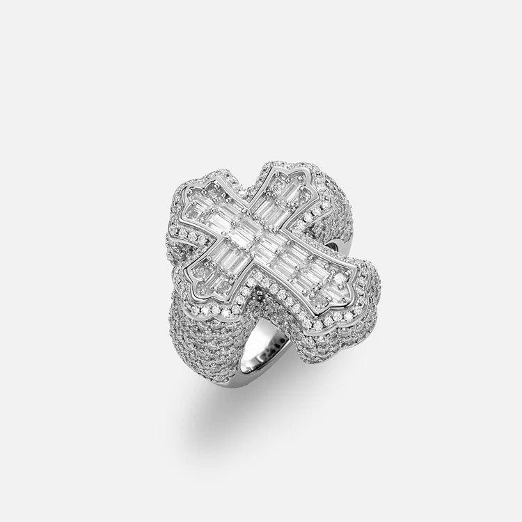 Iced Baguette Cross Ring - Palm Jewellers