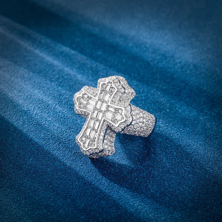 Iced Baguette Cross Ring - Palm Jewellers