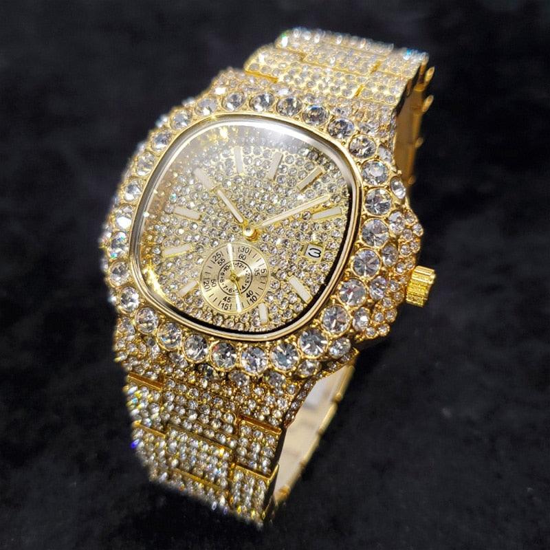 Iced Out Nautical Watch - Yellow Gold - Palm Jewellers