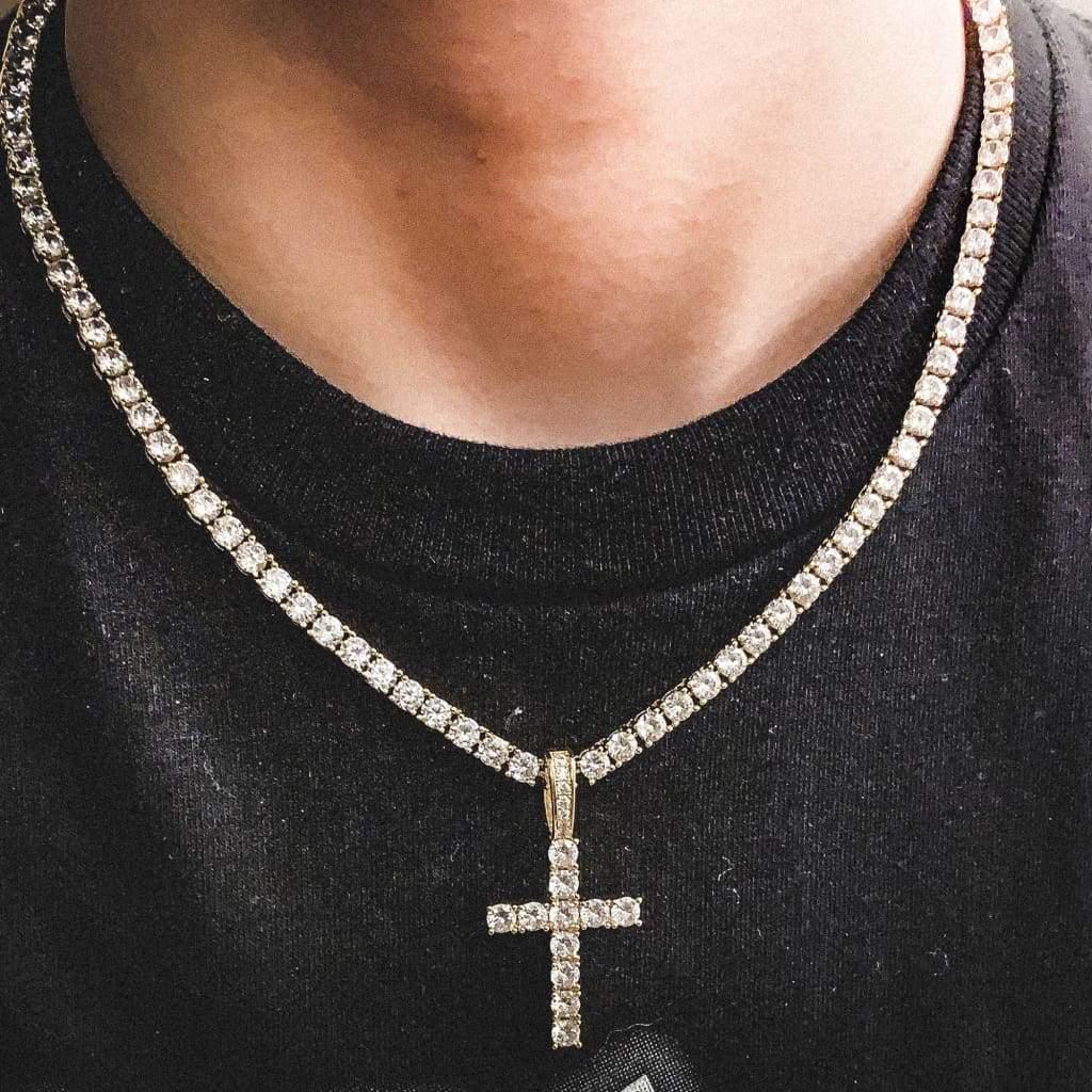 Iced Out Cross Pendant w/ 4mm Tennis Chain - Palm Jewellers