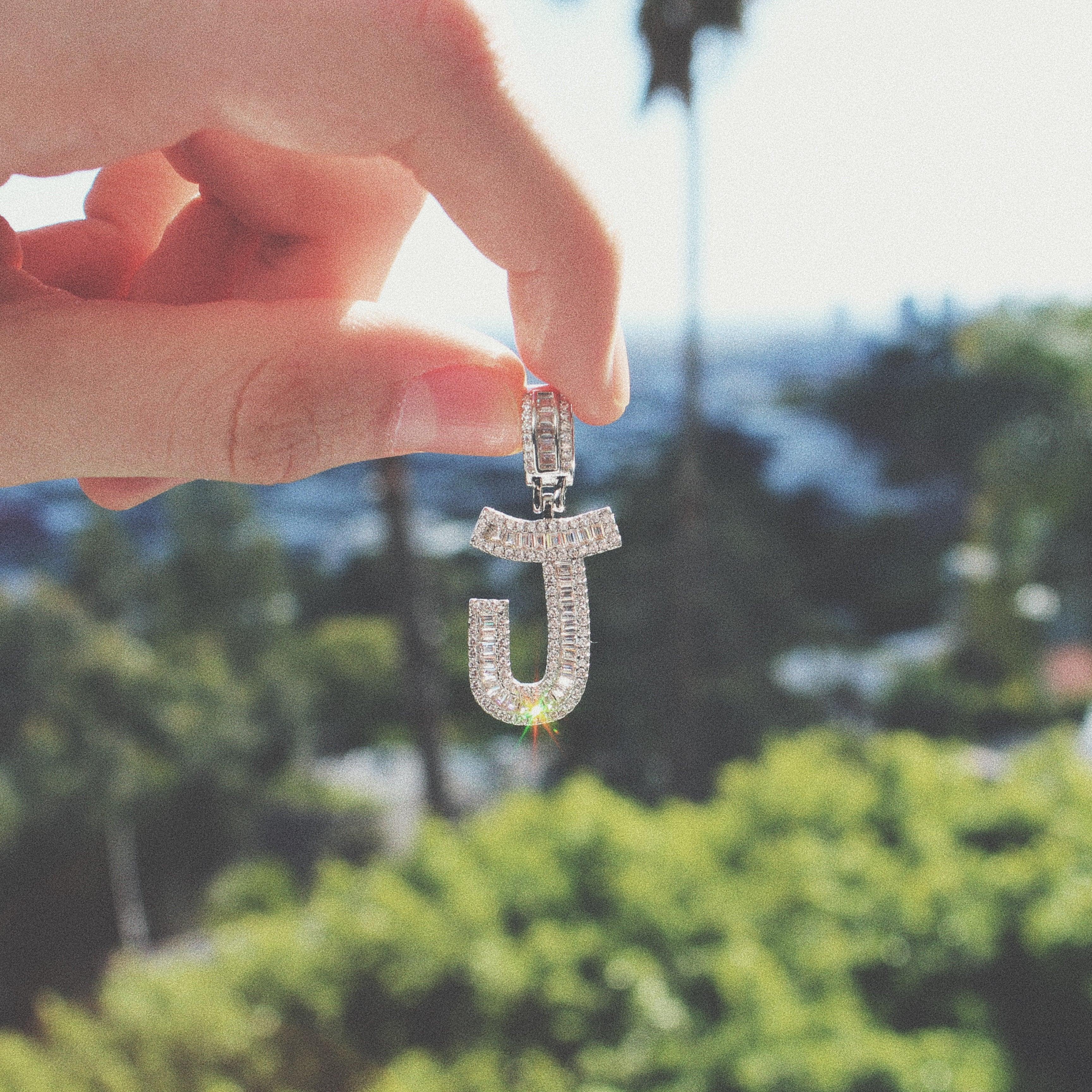 Iced Out Baguette Letter Pendant With 4mm Tennis Chain - Palm Jewellers