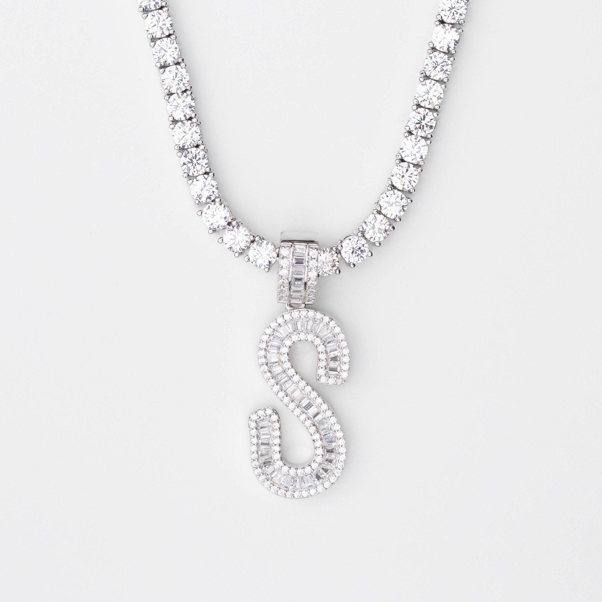 Iced Out Baguette Letter Pendant With 4mm Tennis Chain - Palm Jewellers