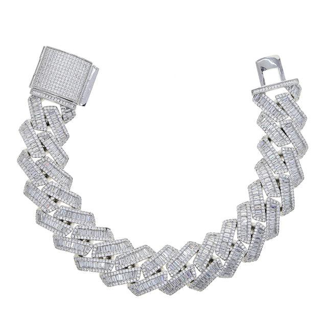 17mm Prong Baguette Cuban Bracelet - Palm Jewellers