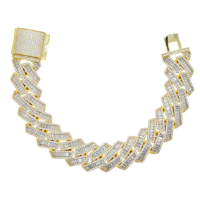 17mm Prong Baguette Cuban Bracelet - Palm Jewellers