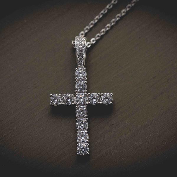 Iced Out Cross Pendant w/ 4mm Tennis Chain - Palm Jewellers