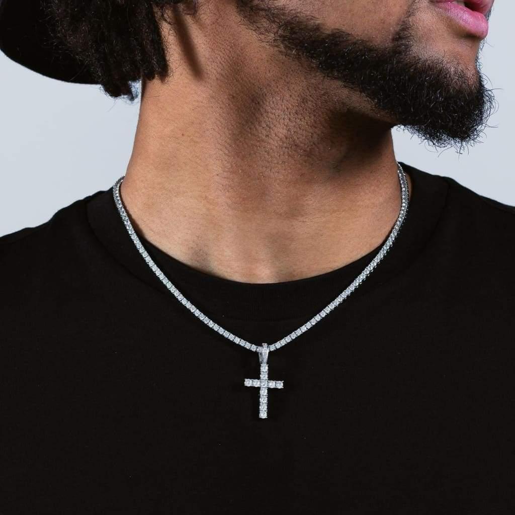 Iced Out Cross Pendant w/ 4mm Tennis Chain - Palm Jewellers