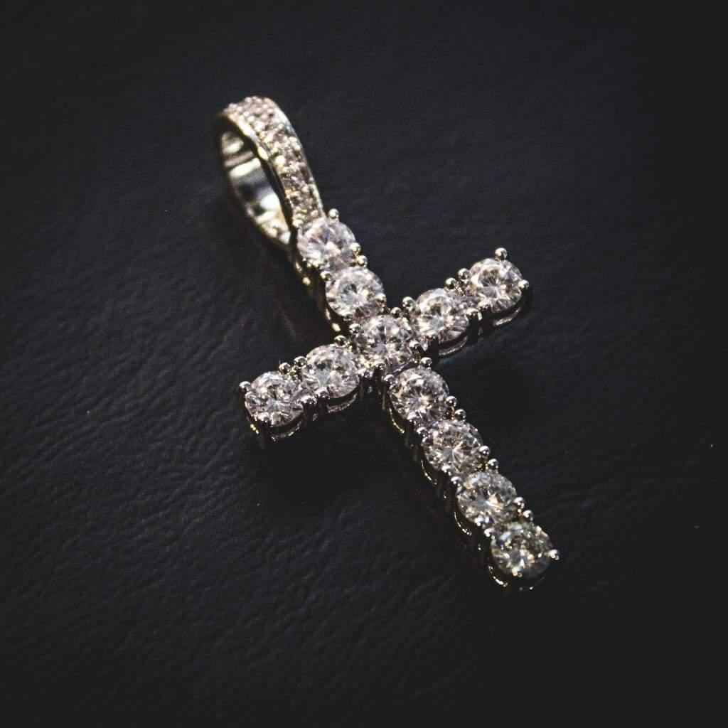 Iced Out Cross Pendant w/ 4mm Tennis Chain - Palm Jewellers