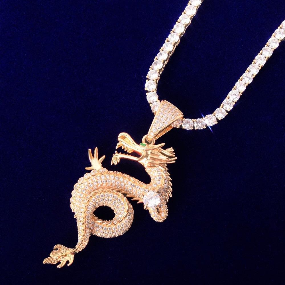 Iced Out Dragon Pendant With 4mm Tennis Chain - Palm Jewellers