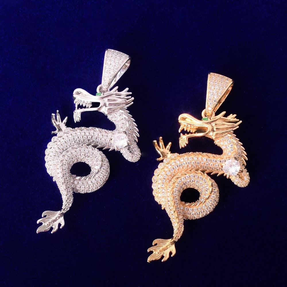 Iced Out Dragon Pendant With 4mm Tennis Chain - Palm Jewellers