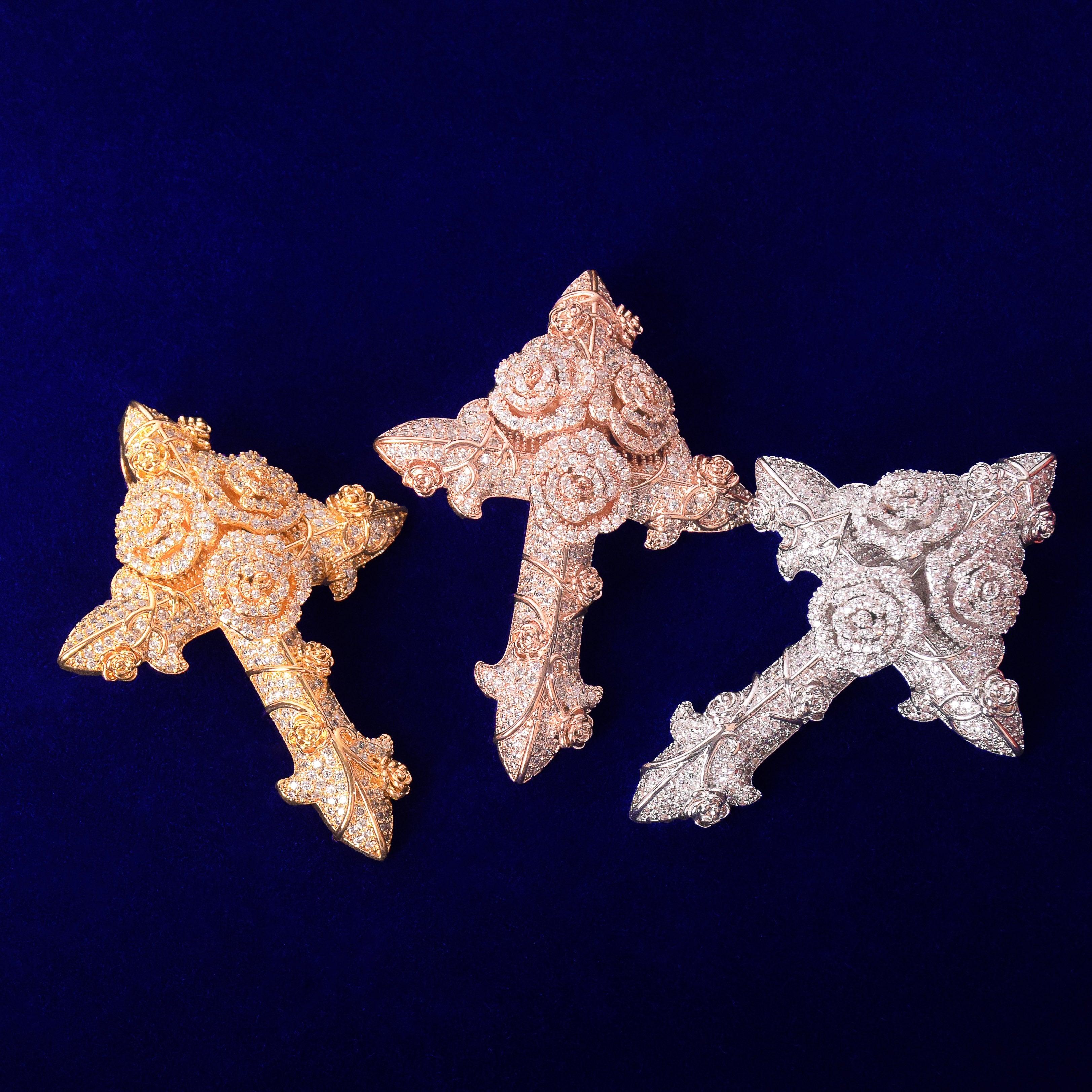 Iced Out Flower Cross Pendant With 4mm Tennis Chain - Palm Jewellers