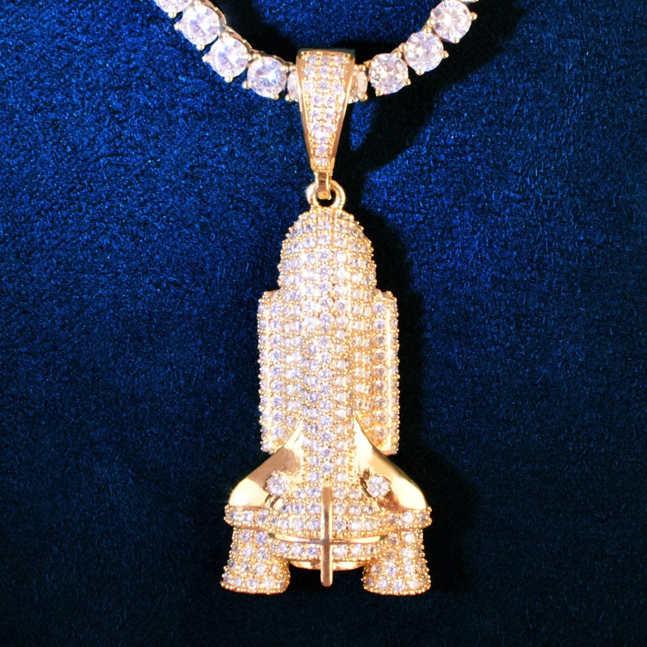 Iced Rocket Pendant With 4mm Tennis Chain - Palm Jewellers