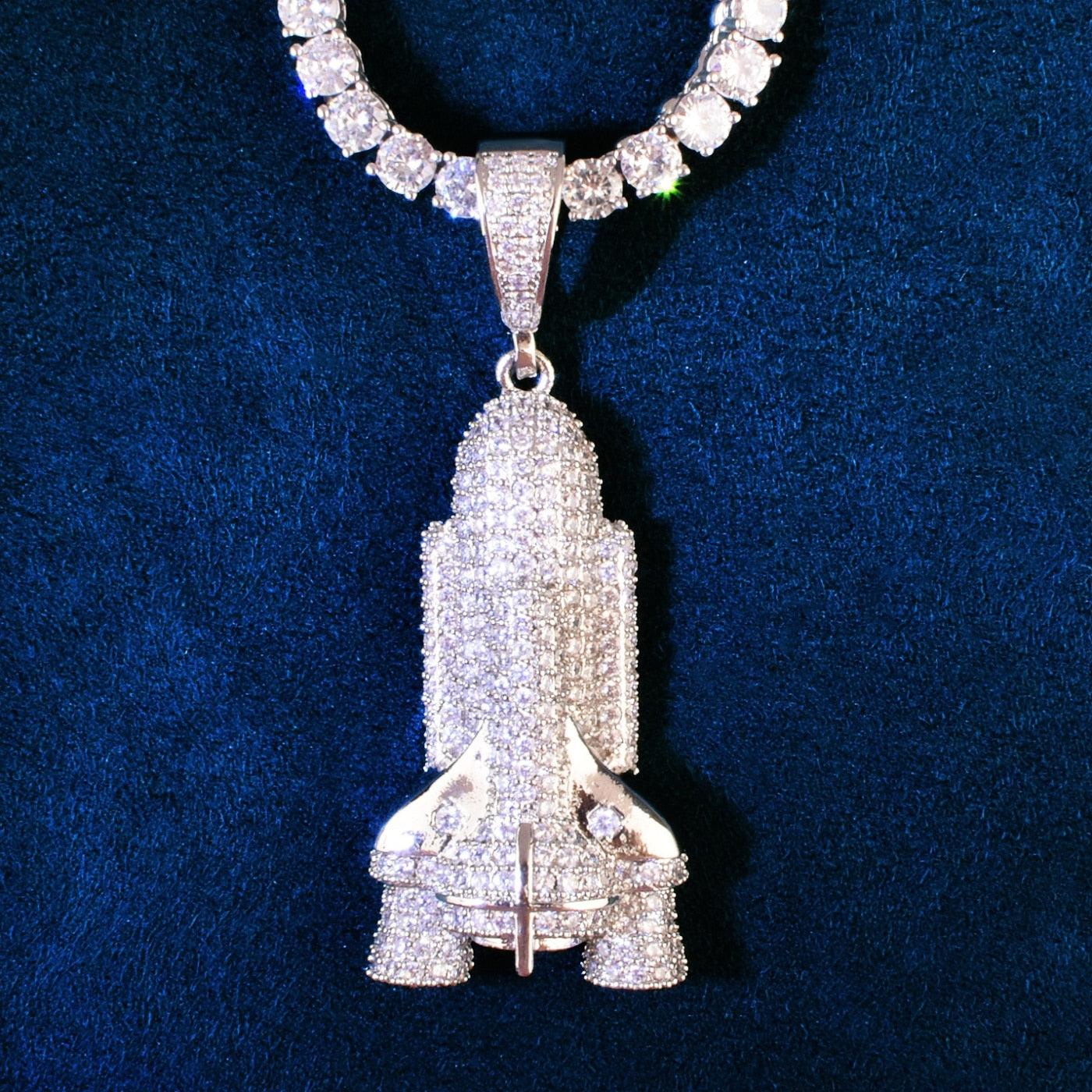 Iced Rocket Pendant With 4mm Tennis Chain - Palm Jewellers