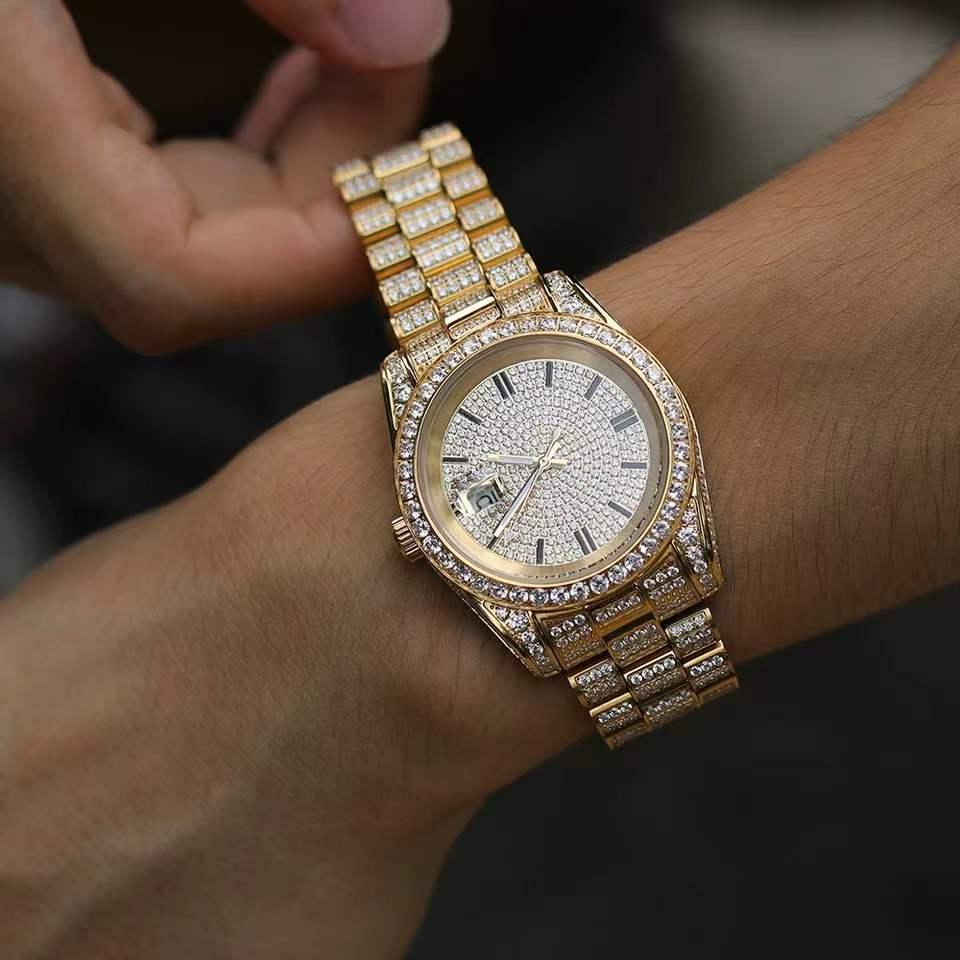 Fully Iced Presidential Watch In Yellow Gold - Palm Jewellers