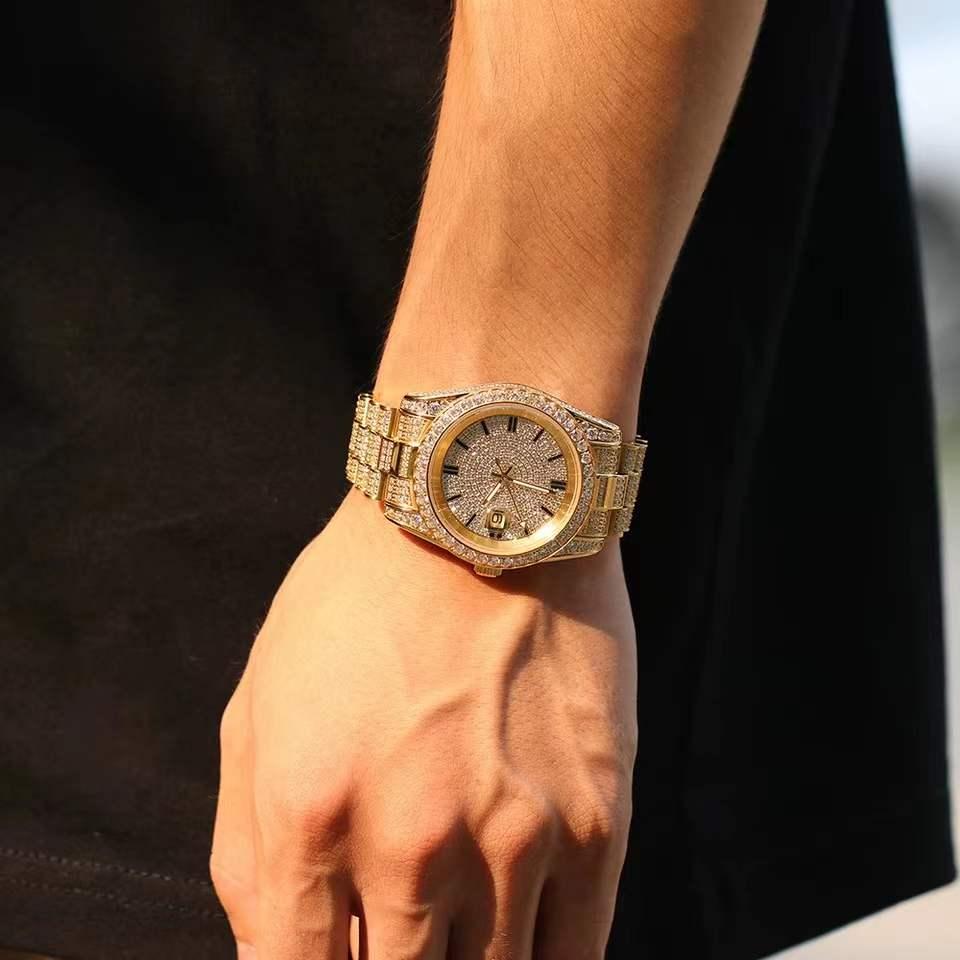 Fully Iced Presidential Watch In Yellow Gold - Palm Jewellers