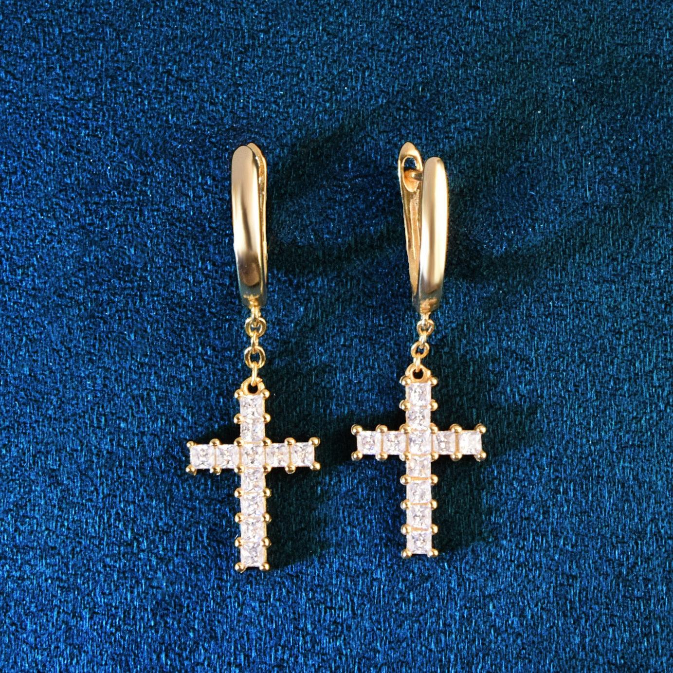 Baguette Cross Earrings - Palm Jewellers