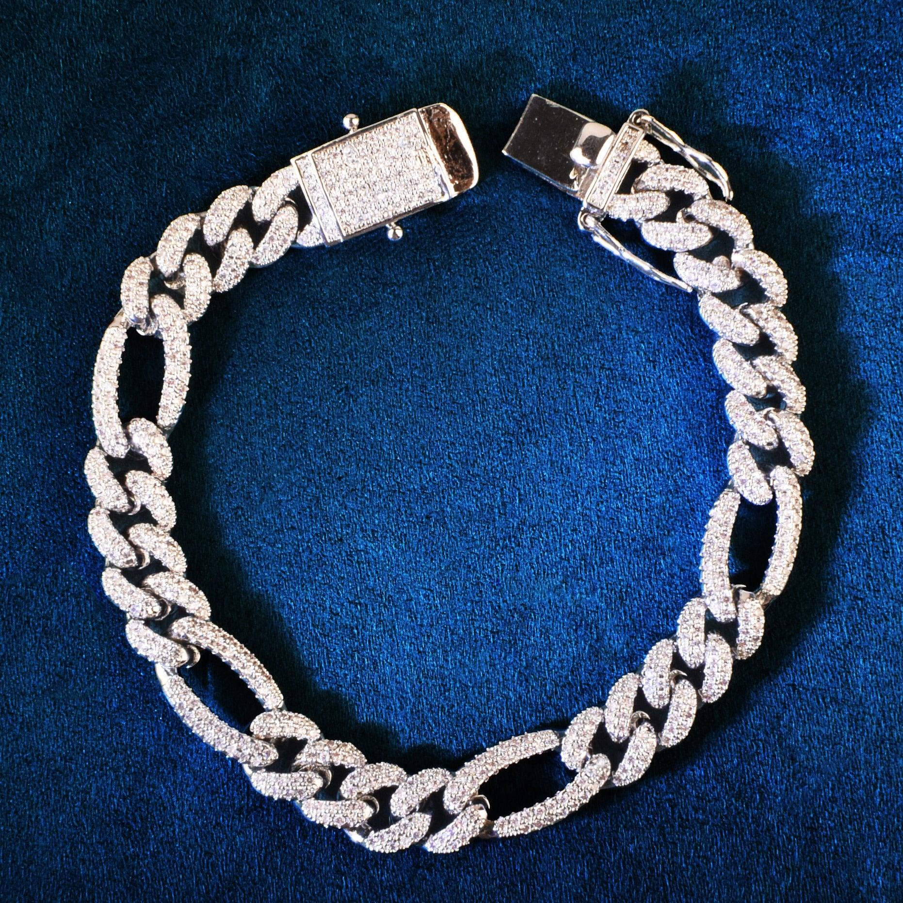 8mm Iced Figaro Bracelet - Palm Jewellers