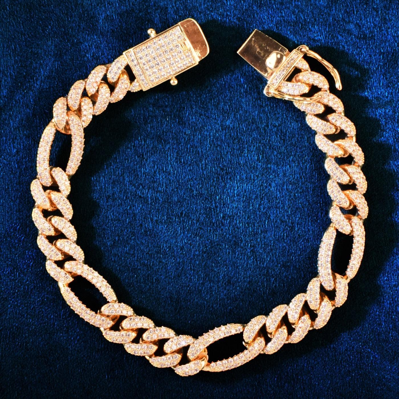 8mm Iced Figaro Bracelet - Palm Jewellers
