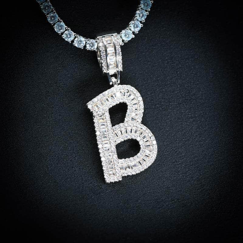 Iced Out Baguette Letter Pendant With 4mm Tennis Chain - Palm Jewellers