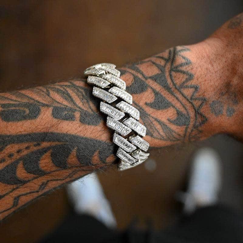 17mm Prong Baguette Cuban Bracelet - Palm Jewellers