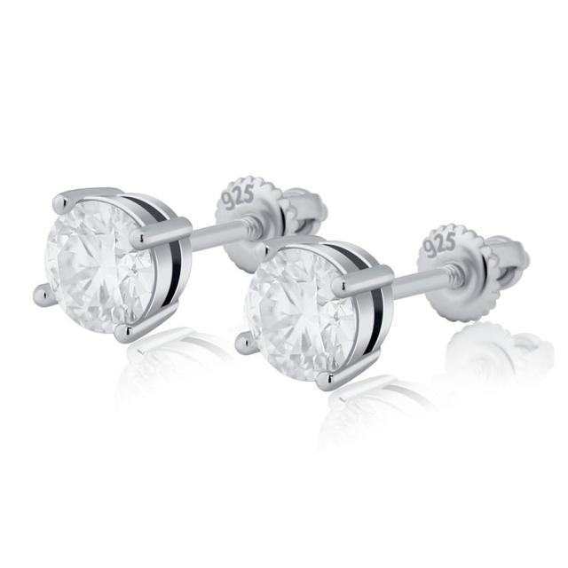 925 Silver VVS1 Moissanite Round Cut Diamond Earrings - Palm Jewellers